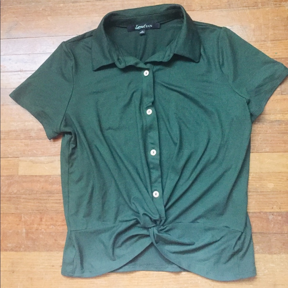 Sweet Rain top blouse shirt collared green size M